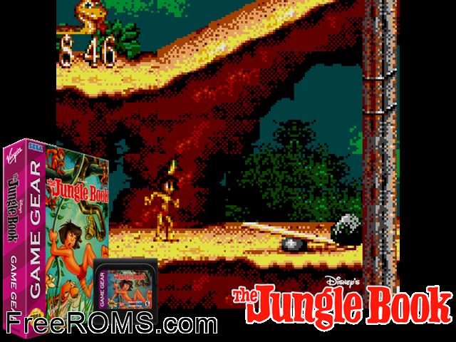 Jungle Book, The Game Gear game showing 3D box cover and gameplay screenshot